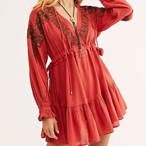 Free People Mini Dress "Red Moonshiner"